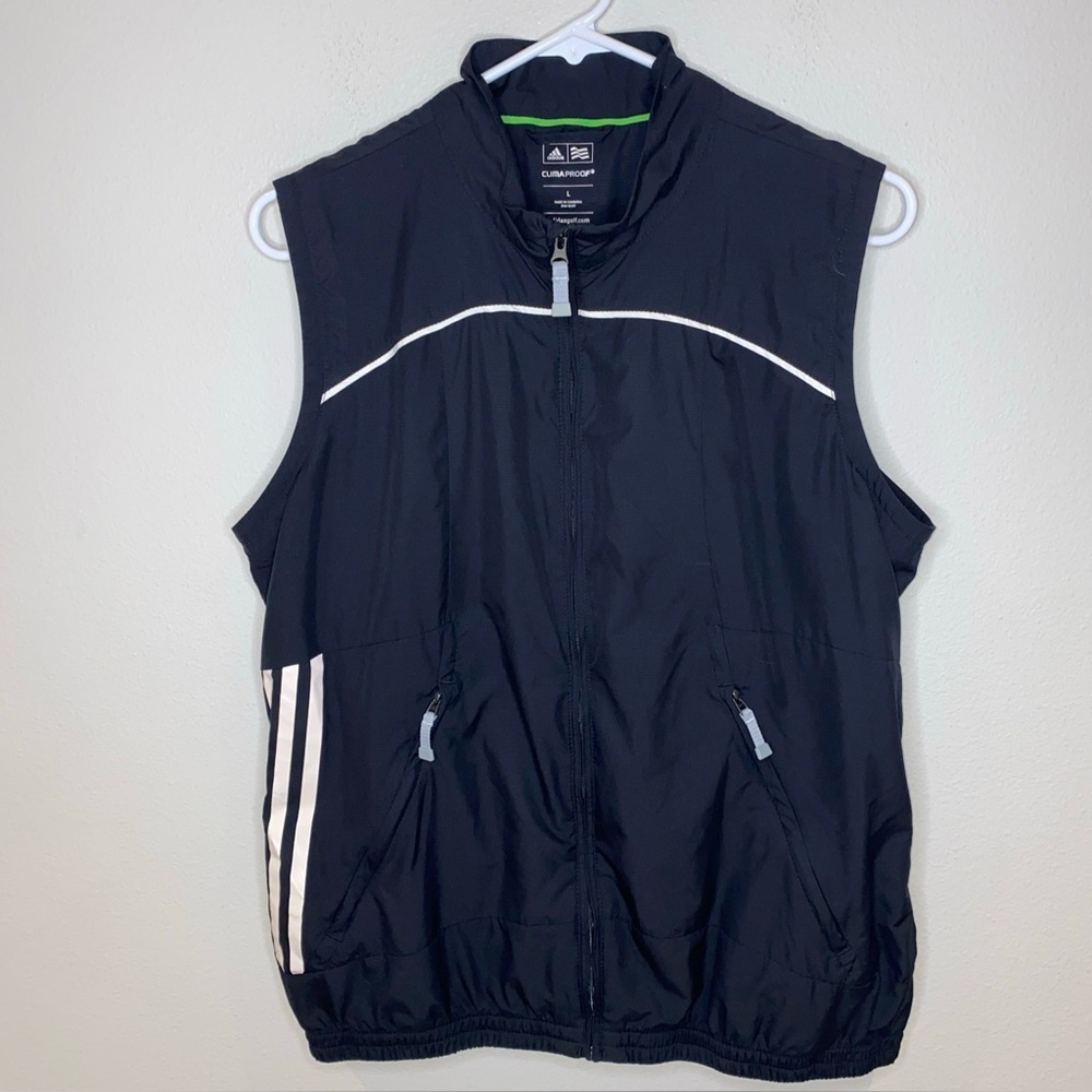 Adidas Golf Climaproof Wind Vest Black Woman’s L  Zip Up Zippered Pockets‎